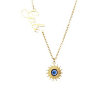 Lade das Bild in den Galerie-Viewer, Evil Eye Sun Halskette mit Gravur Necklaces Loanya Gold 45 cm