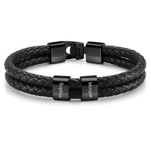 Lade das Bild in den Galerie-Viewer, LOANYA Lederarmband mit gravierten Beads Loanya Schwarz 19 cm