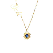 Lade das Bild in den Galerie-Viewer, Evil Eye Sun Halskette mit Gravur Necklaces Loanya Gold 45 cm 
